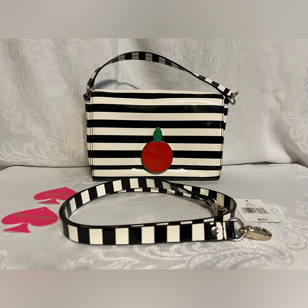 Kate Spade tobyn darcel x ksny black and cream striped handbag with 3D orange